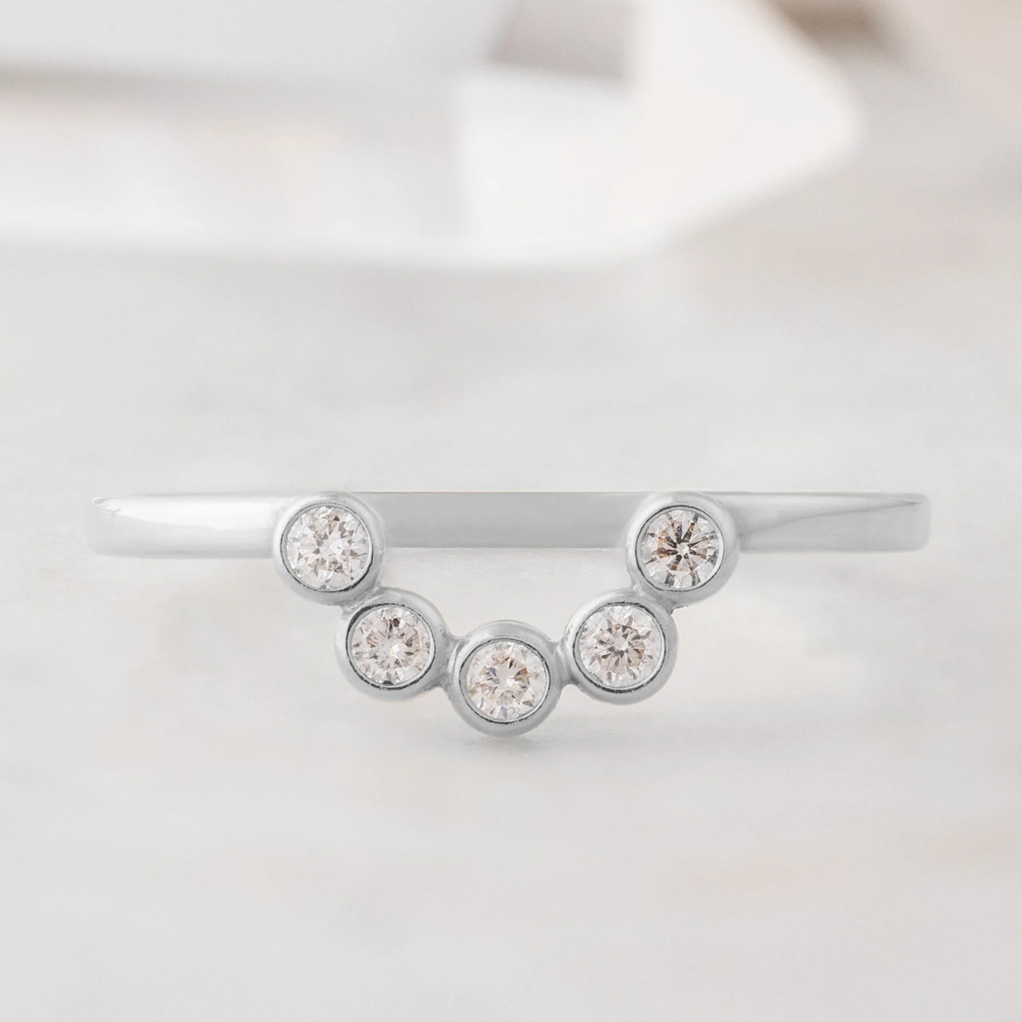 White Diamond Bezel Arc Stacking Band | Yellow, Rose or White Gold - Image 5