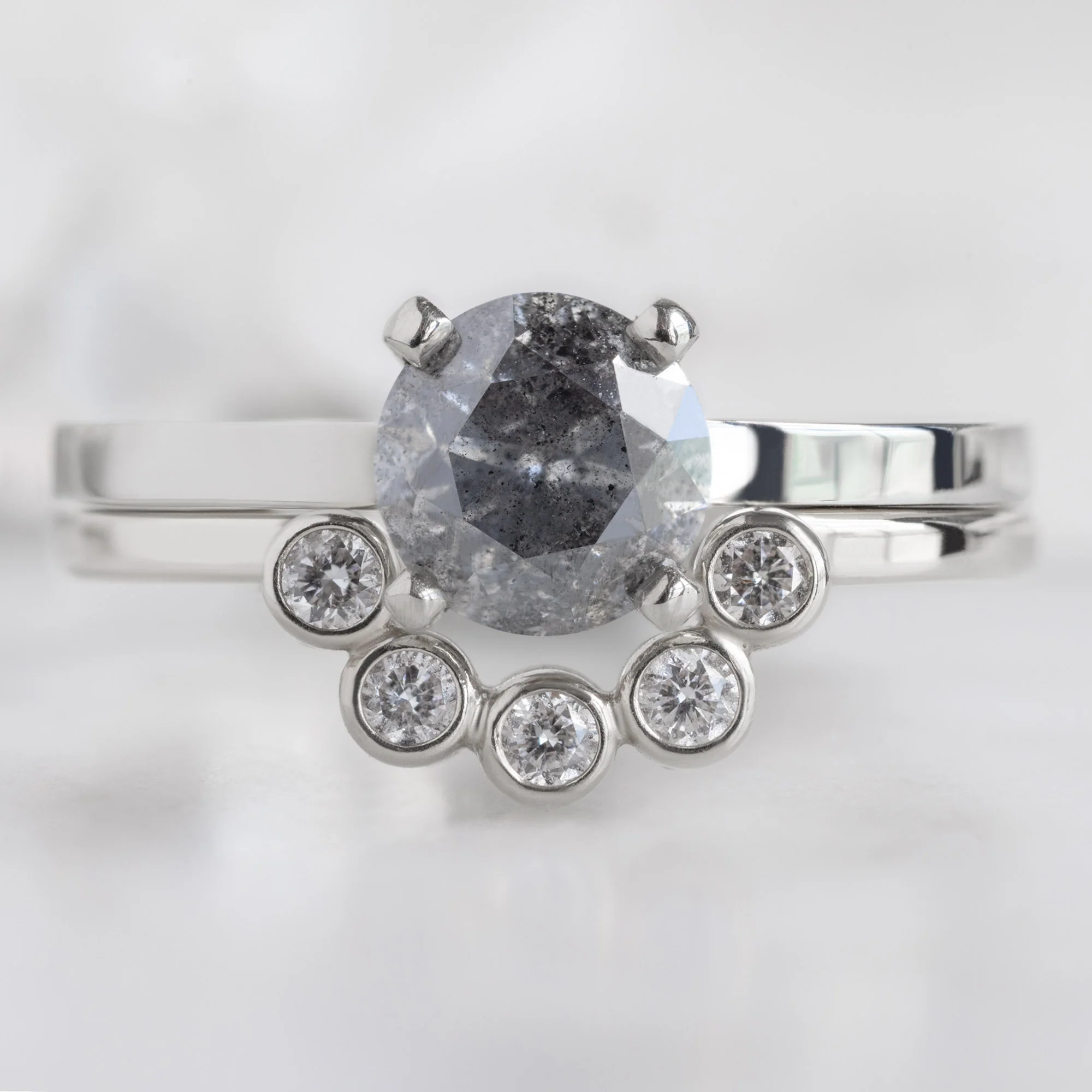 White Diamond Bezel Arc Stacking Band | Yellow, Rose or White Gold - Image 6