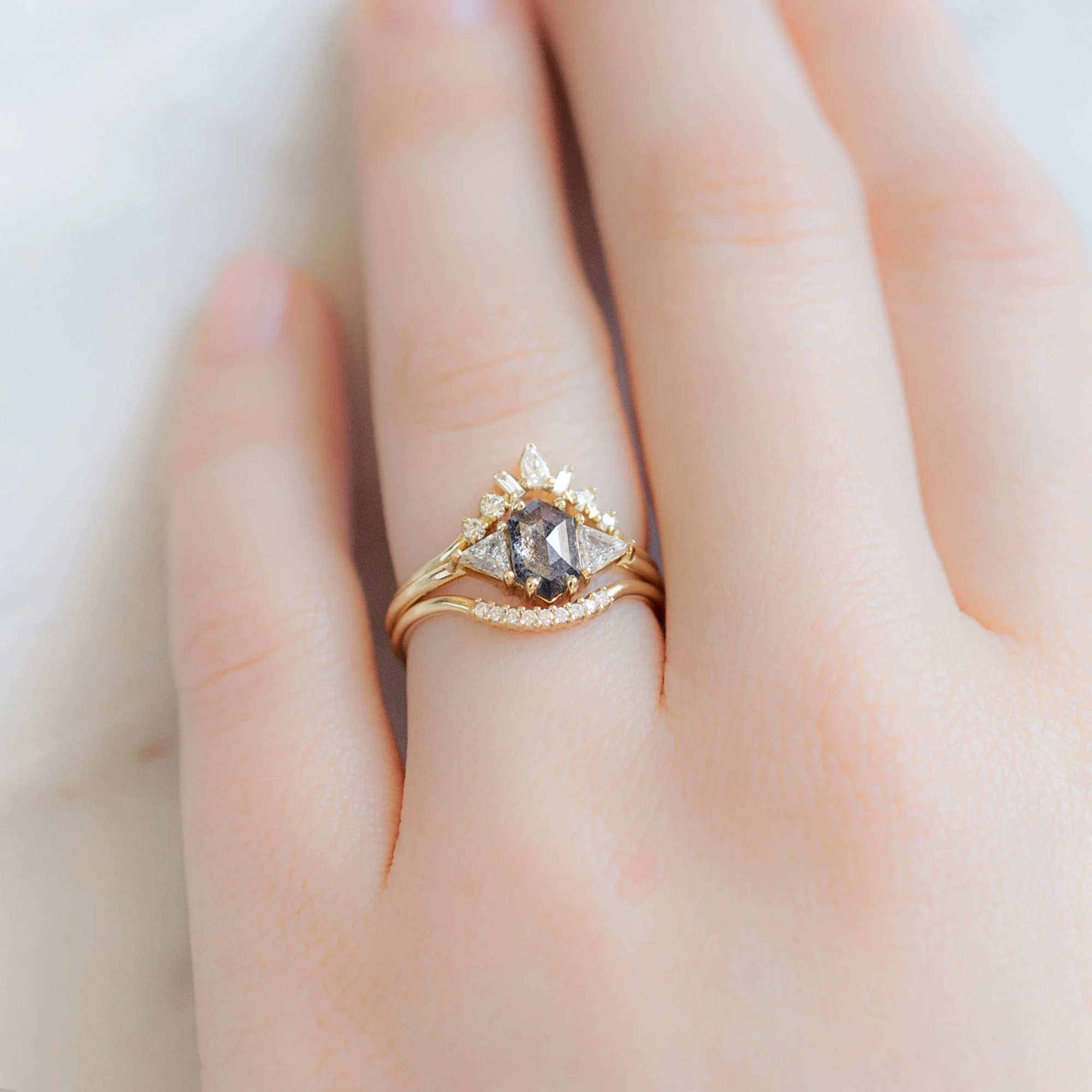 White Diamond Pavé Arc Stacking Band | Yellow, Rose or White Gold - Image 3