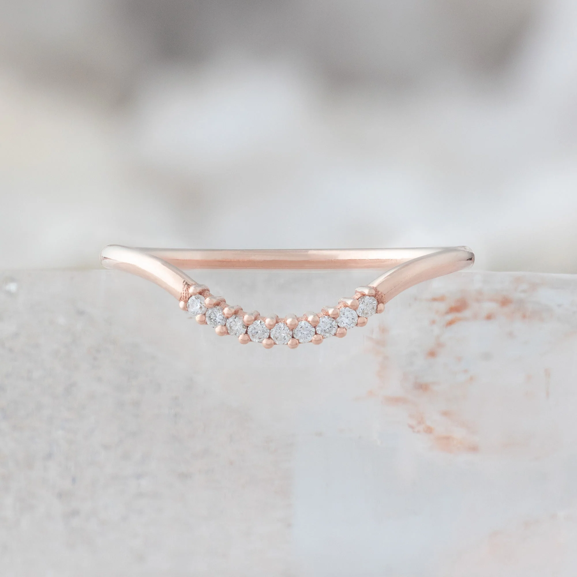 White Diamond Pavé Arc Stacking Band | Yellow, Rose or White Gold - Image 4