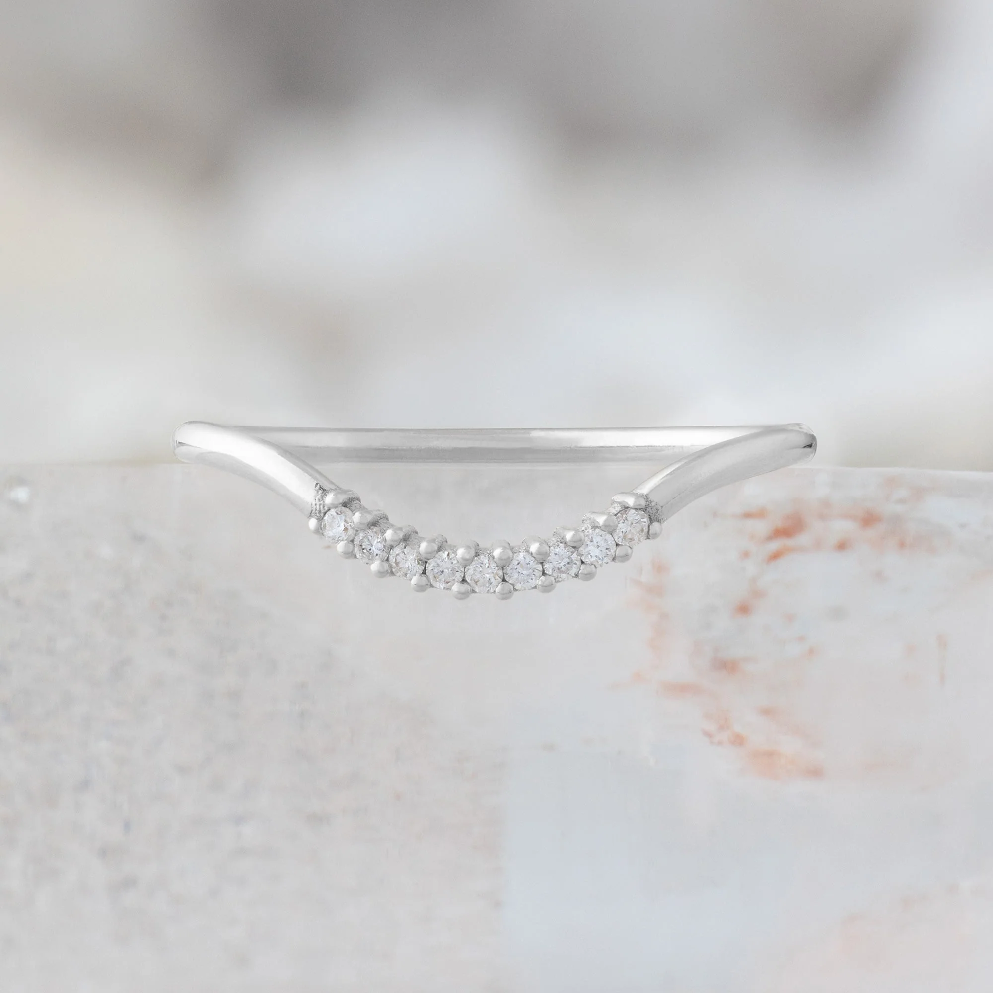 White Diamond Pavé Arc Stacking Band | Yellow, Rose or White Gold - Image 7