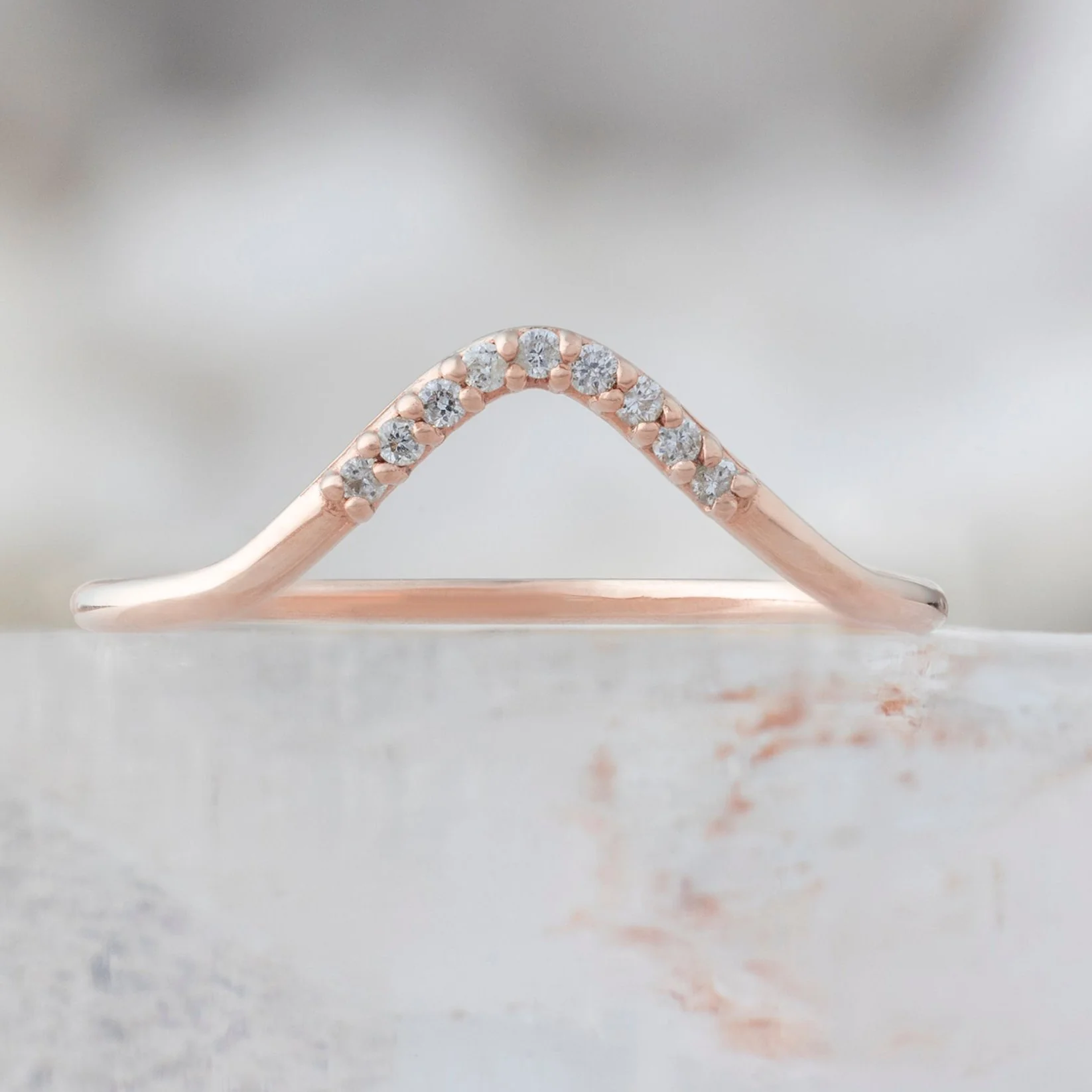 White Diamond Pavé Peak Stacking Band | Yellow, Rose or White Gold - Image 4