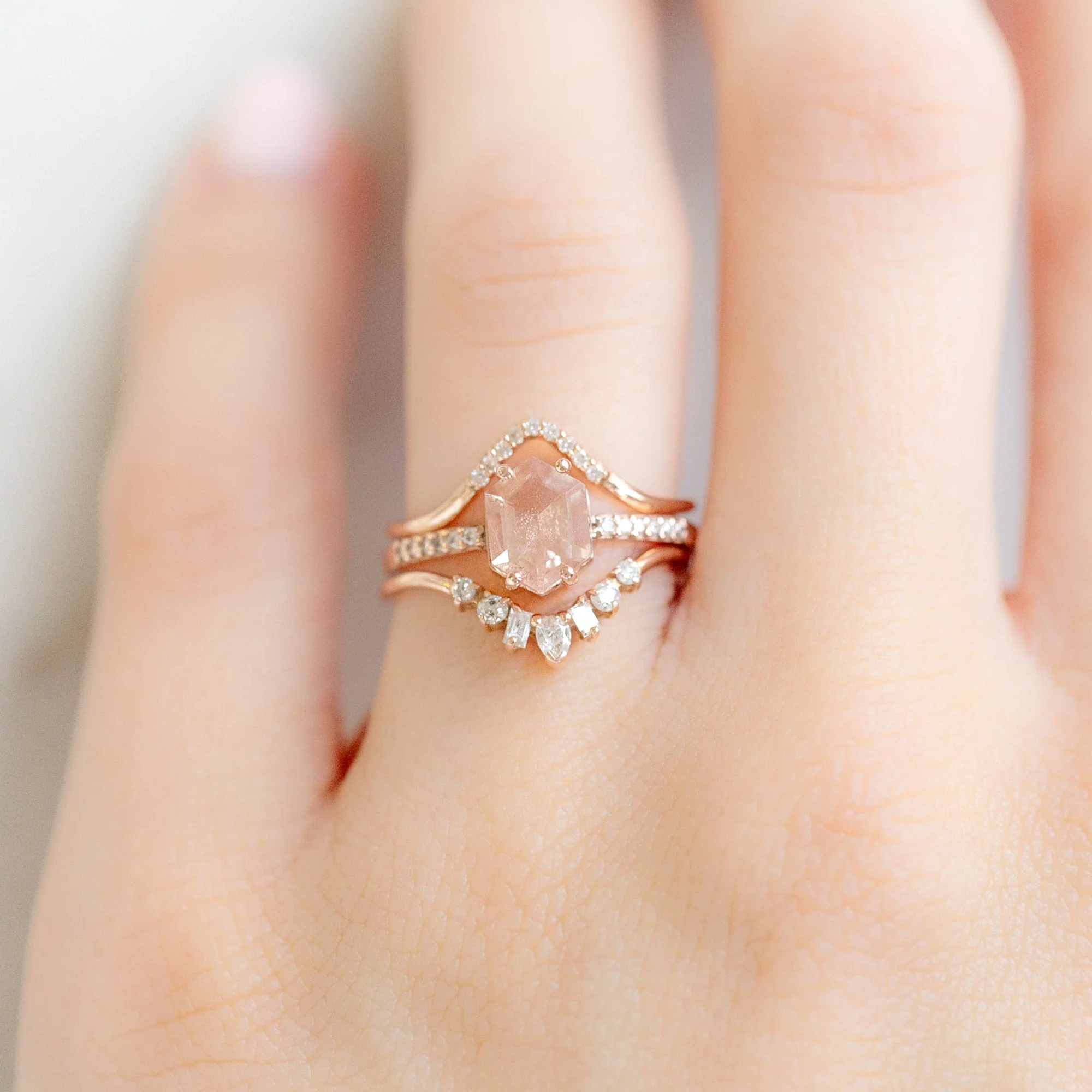 White Diamond Pavé Peak Stacking Band | Yellow, Rose or White Gold - Image 5