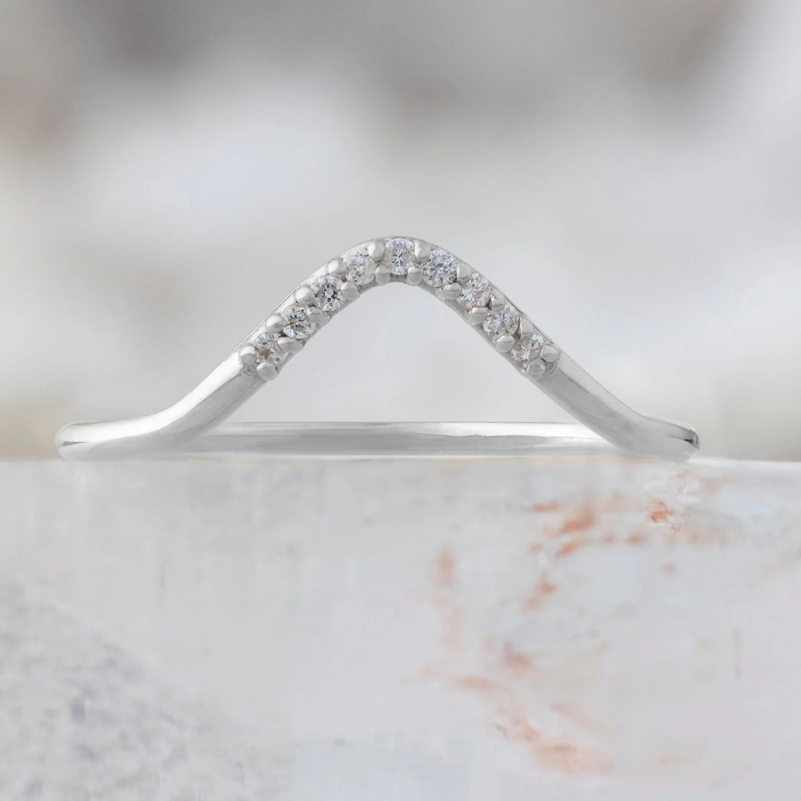 White Diamond Pavé Peak Stacking Band | Yellow, Rose or White Gold - Image 7