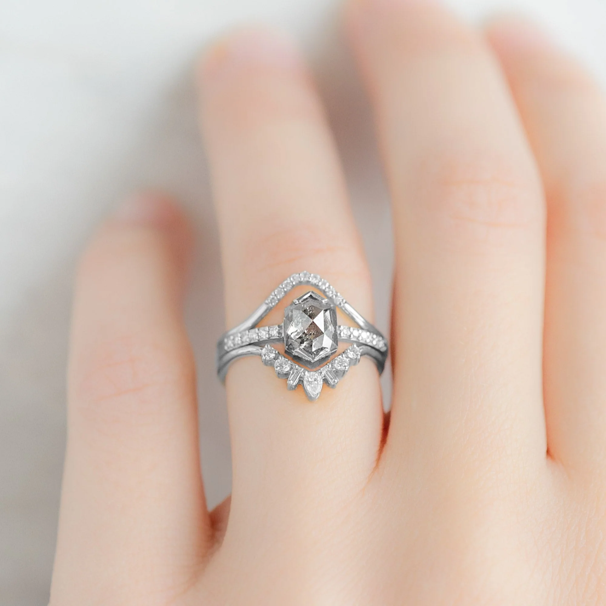 White Diamond Pavé Peak Stacking Band | Yellow, Rose or White Gold - Image 8