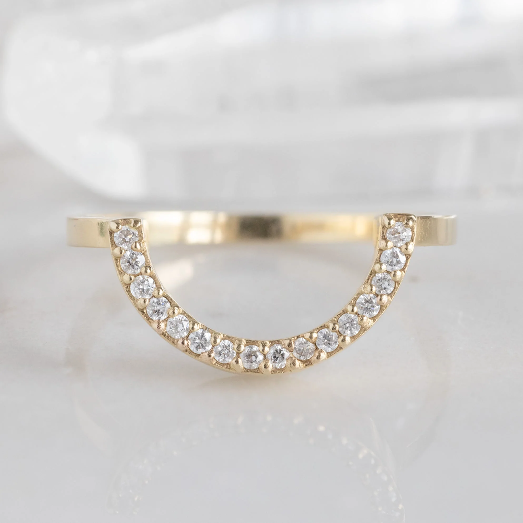 White Diamond Pavé Wide Arc Stacking Band | Yellow, Rose or White Gold - Image 3