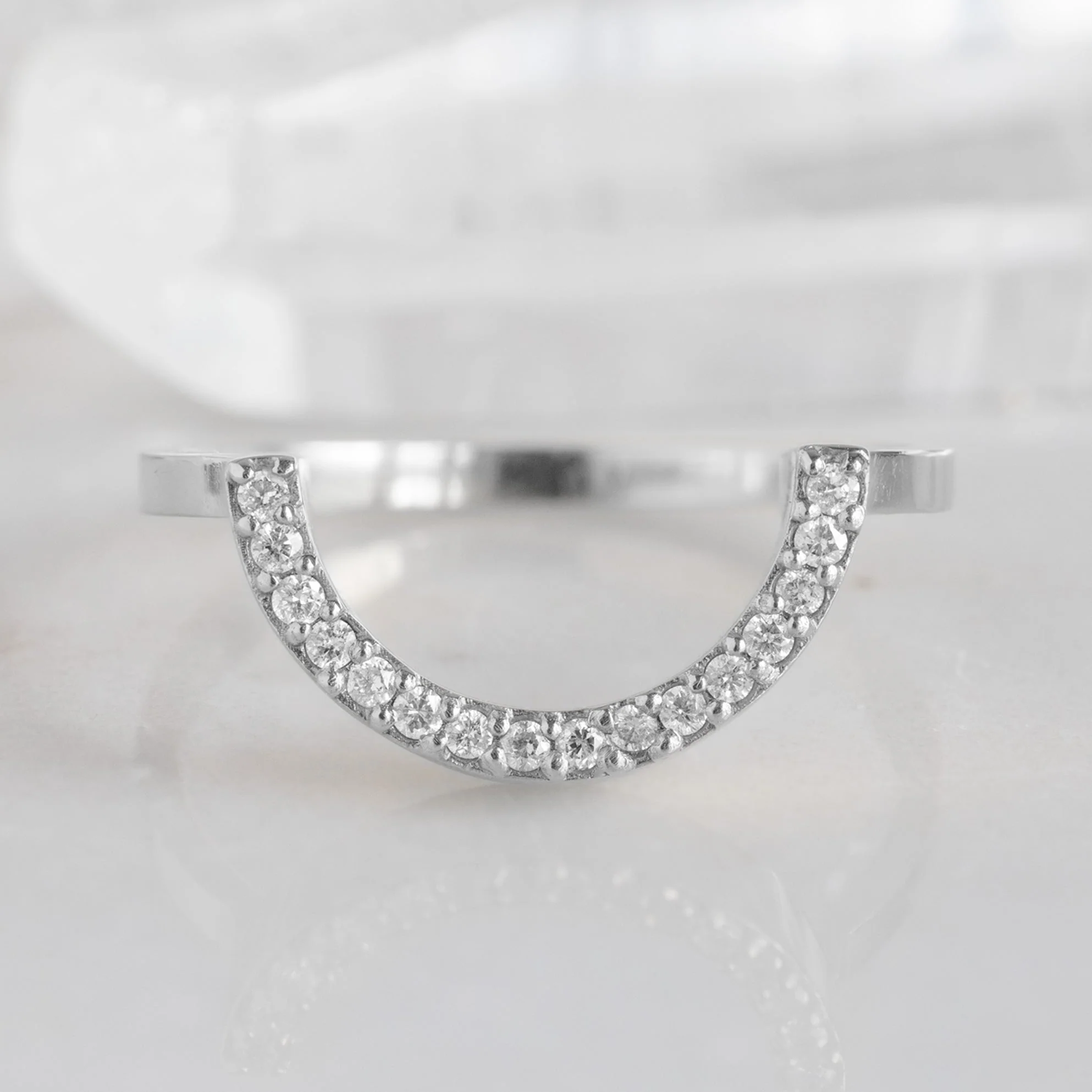 White Diamond Pavé Wide Arc Stacking Band | Yellow, Rose or White Gold - Image 4