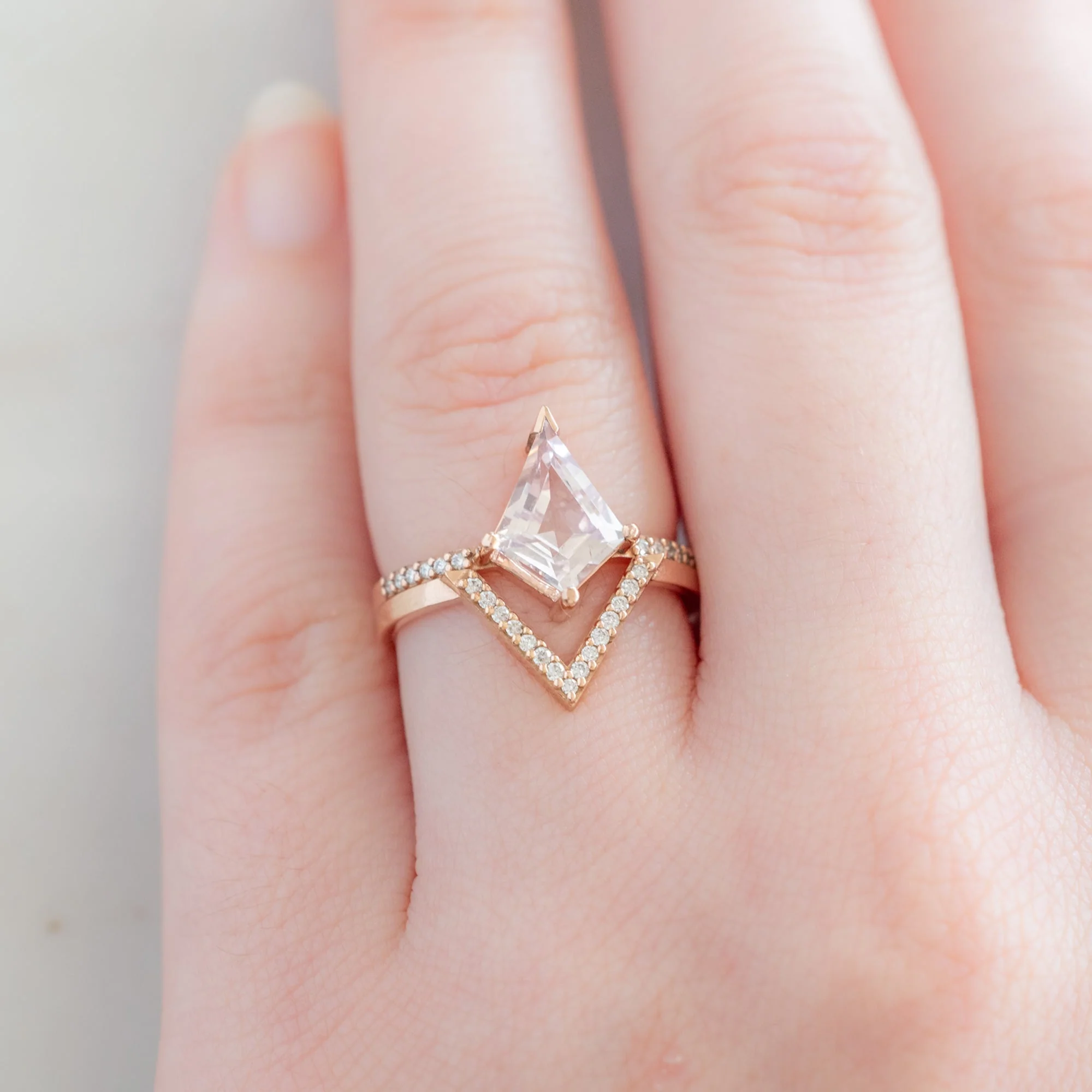 White Diamond Pavé Pointed Peak Stacking Band | Yellow, Rose or White Gold - Image 2