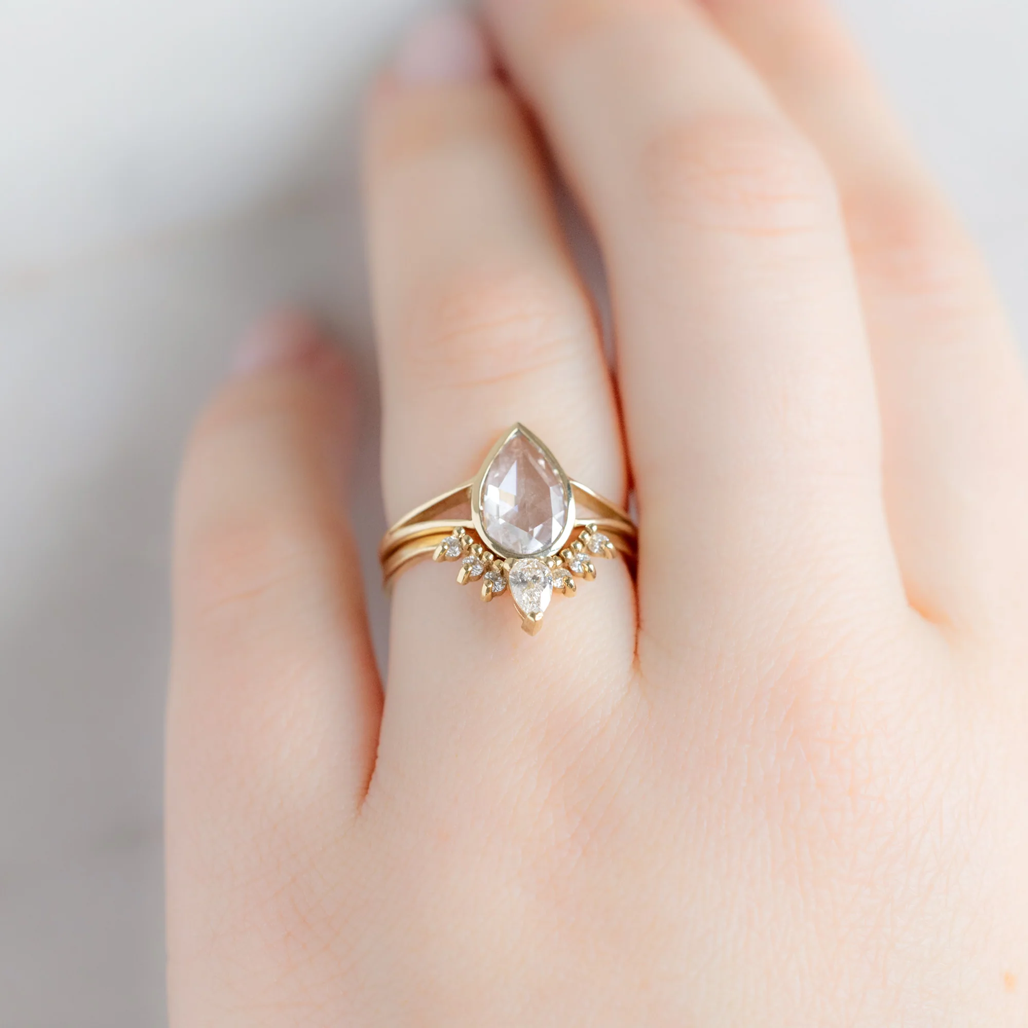 White Diamond Sunburst Stacking Band | Yellow, Rose or White Gold - Image 2