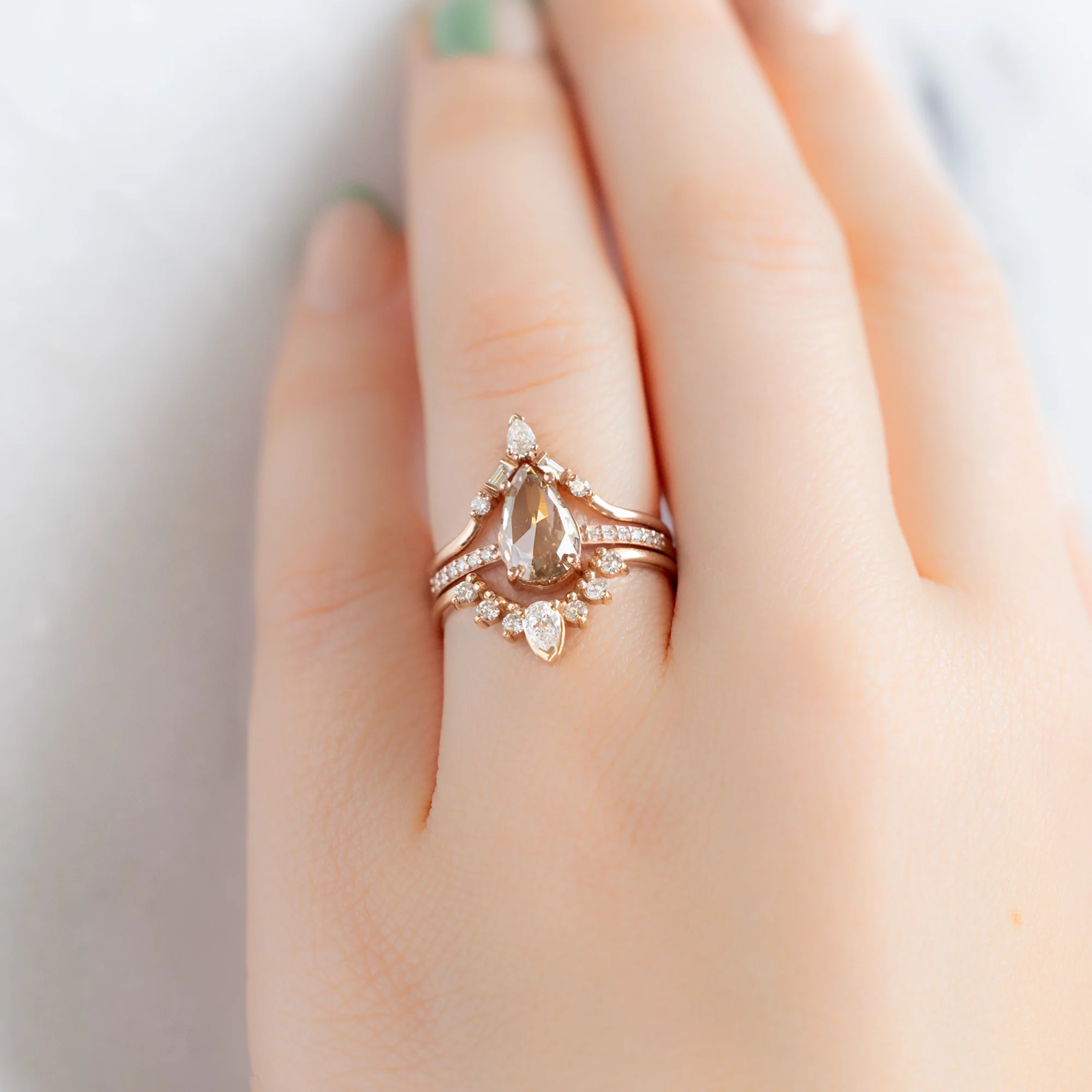 White Diamond Sunburst Stacking Band | Yellow, Rose or White Gold - Image 3