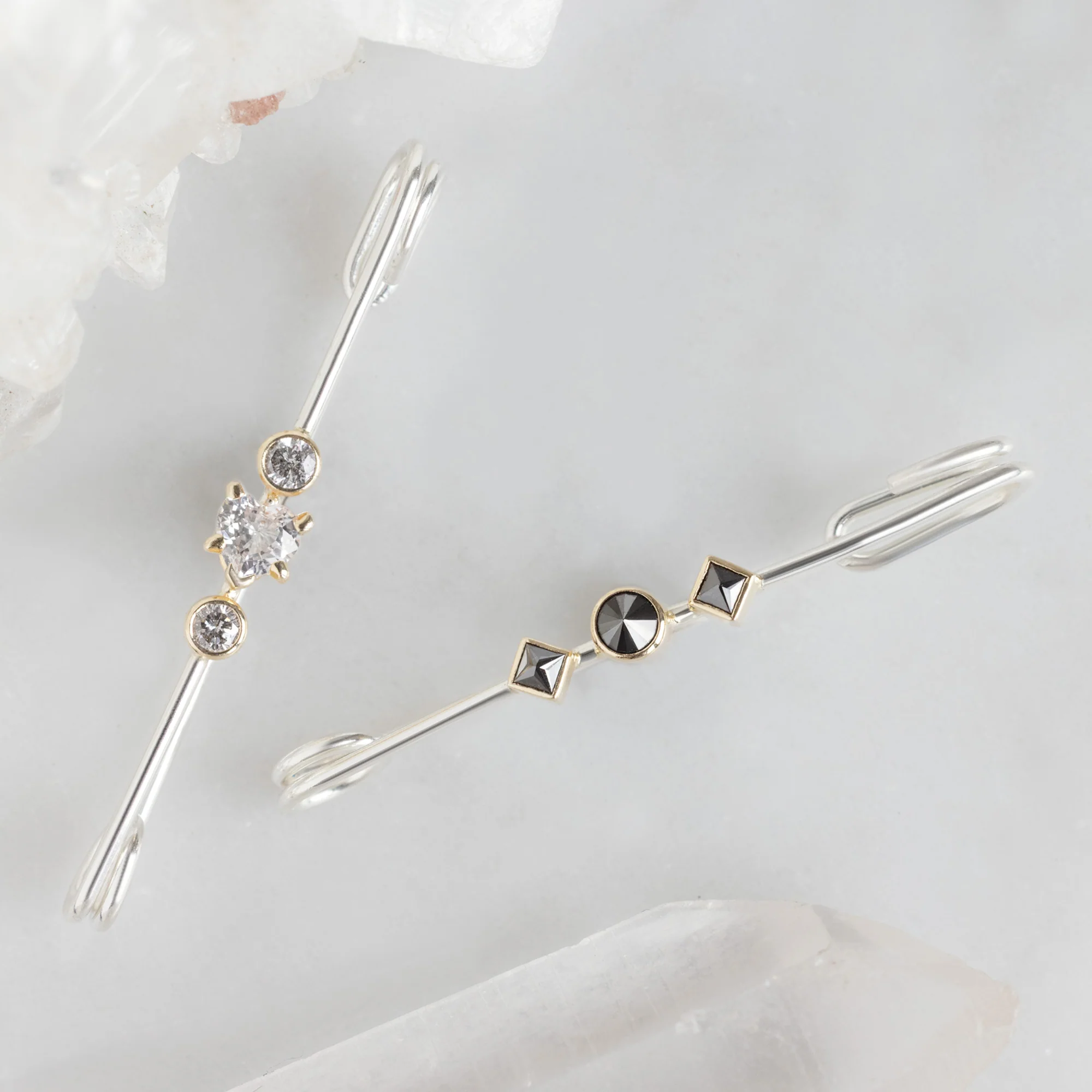 White Sapphire Heart Safety Pin Brooch | Sterling Silver - Image 4
